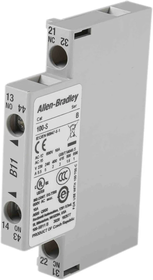 Allen Bradley 100S Hilfskontakt 2-polig, 1 Öffner + 1 Schließer Seitliche Montage mit Schraubanschluss Anschluss 10 A