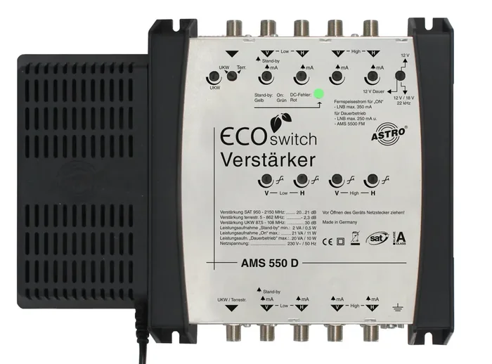 AMS 550 Ecoswitch SAT-ZF Verstärker für 5 Stammleitungen, ortsgespeist