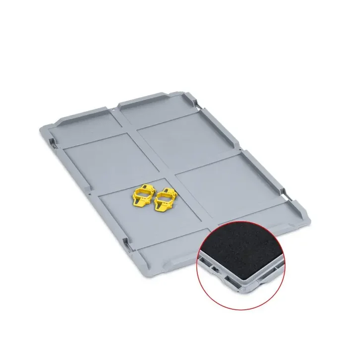 Auflagedeckel Set 600x400mm mit Schaumstoffeinlage und gelben Verschlüssen für Eurobox NextGen