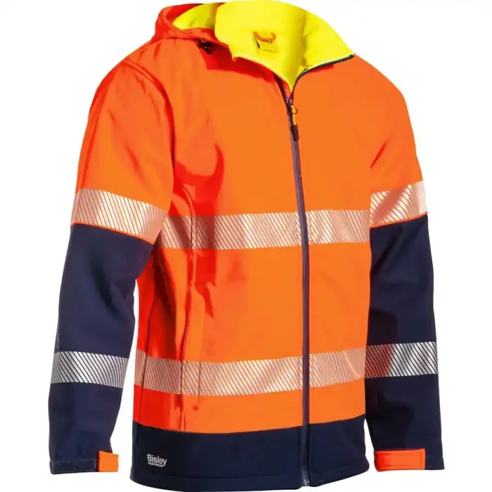 Bisley Warnschutz-Kapuzenjacke HI VIS RIPSTOP gefütterte Regenjacke orange/navy