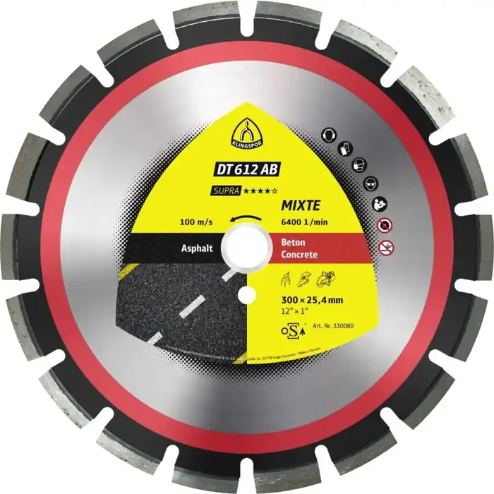 Diamantgroßtrennscheibe DT 612 AB Supra für Asphalt Beton Weitverzahnung 300 x 2,8 x 25,4 mm