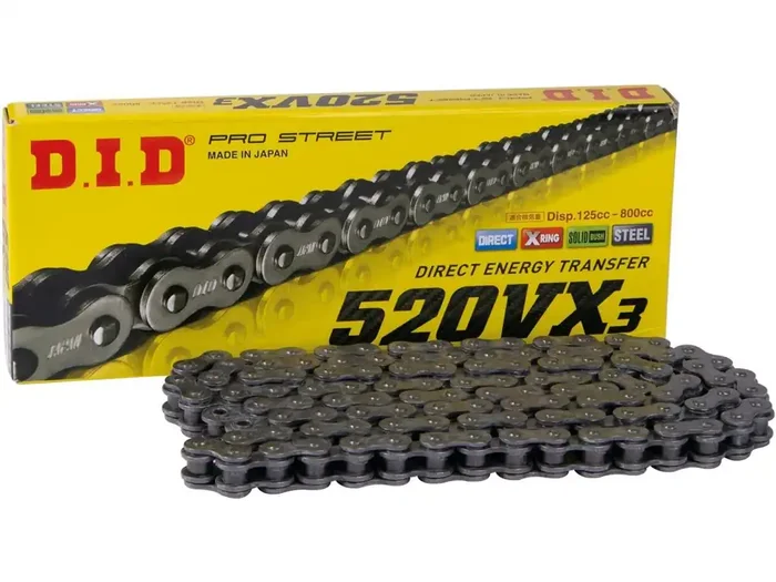 DID Kette „520VX3“ 5/8 x 1/4, Pro-Street X-Ring, v 94 Glieder, Ni