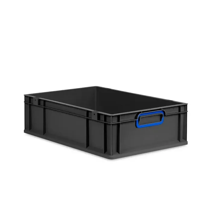 Eurobox NextGen 2.0 Cycle anthrazit geschlossene Griffmulden mit Farbring blau – 600x400x170mm