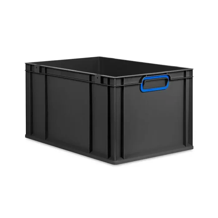 Eurobox NextGen 2.0 Cycle anthrazit geschlossene Griffmulden mit Farbring blau – 600x400x320mm
