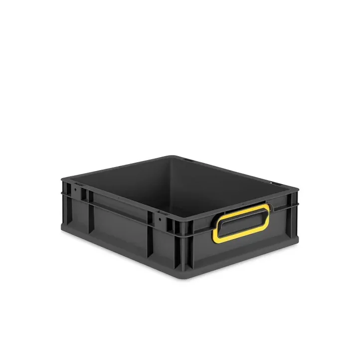 Eurobox NextGen 2.0 Cycle anthrazit geschlossene Griffmulden mit Farbring gelb – 400x300x120mm