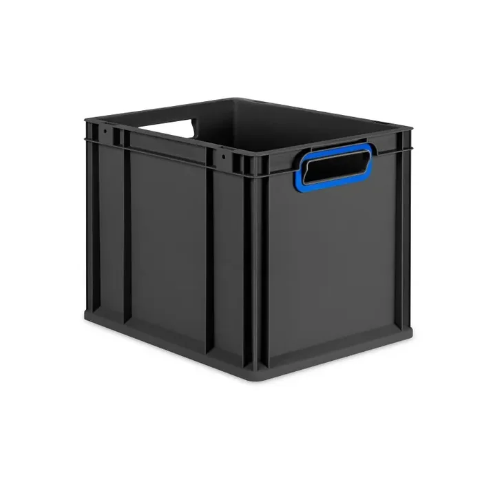 Eurobox NextGen 2.0 Cycle anthrazit offene Griffmulden mit Farbring blau – 400x300x320mm
