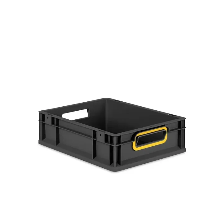 Eurobox NextGen 2.0 Cycle anthrazit offene Griffmulden mit Farbring gelb – 400x300x120mm