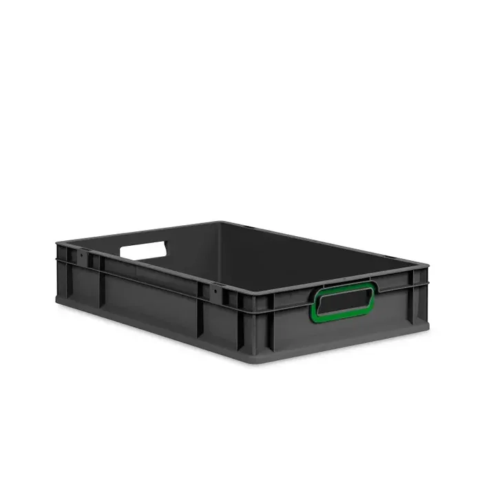 Eurobox NextGen 2.0 Cycle anthrazit offene Griffmulden mit Farbring grün – 600x400x120mm
