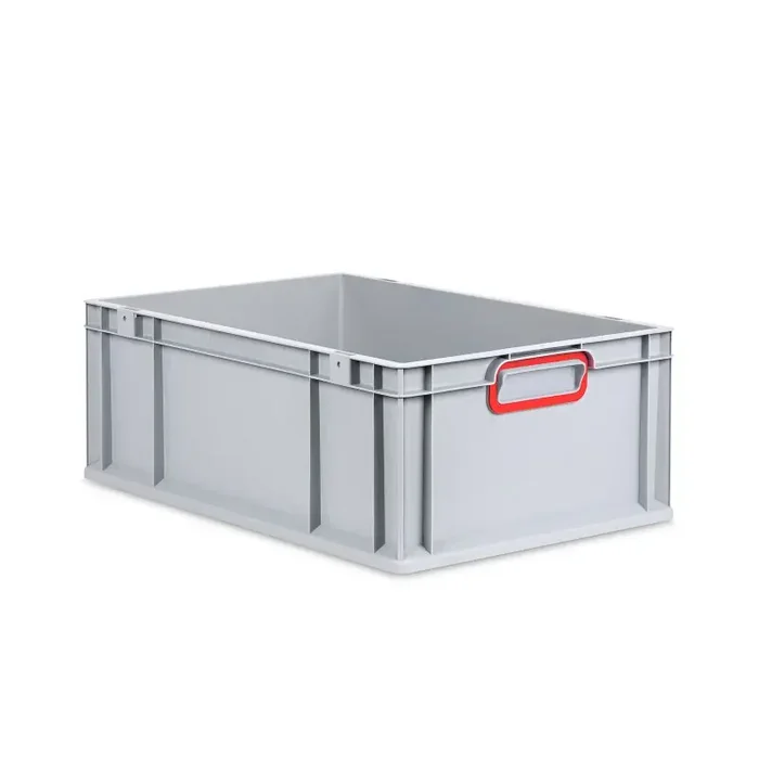 Eurobox NextGen 2.0 grau geschlossene Griffmulden mit Farbring rot – 600x400x220mm