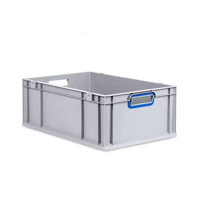 Eurobox NextGen 2.0 grau offene Griffmulden mit Farbring blau – 600x400x220mm
