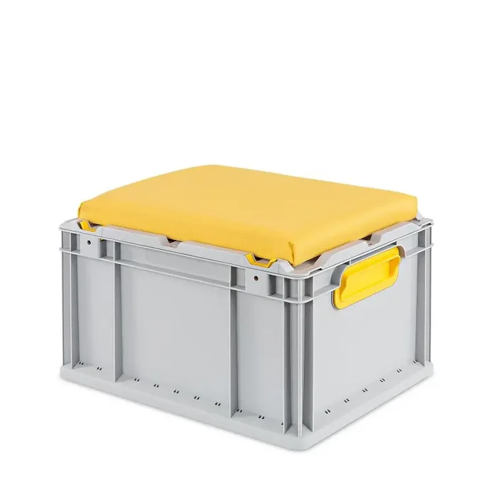 Eurobox NextGen Seatbox mit Sitzkissen und geschlossenen Griffen – 400x300x265mm – Gelb