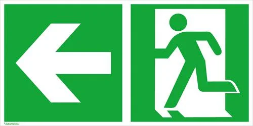 Fluchtwegschild Folie B400xH200 mm Notausgang links mit Pfeil links langnachleuchtend