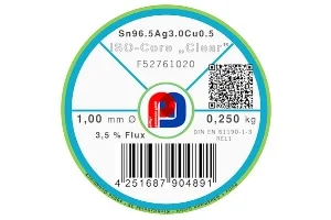 Lötdraht ISO-Core Clear Sn96.5Ag3Cu0.5 – Ø 1.00 mm – 250 gr
