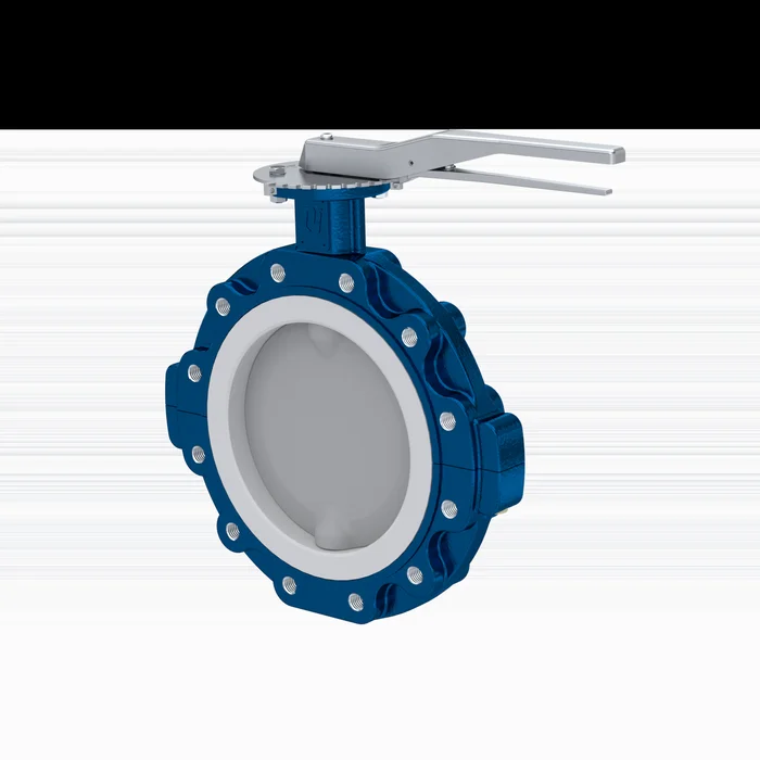 PFA-Absperrklappe PTFE AK10 DN250 PN10 Rasthebel EPDM Einlage
