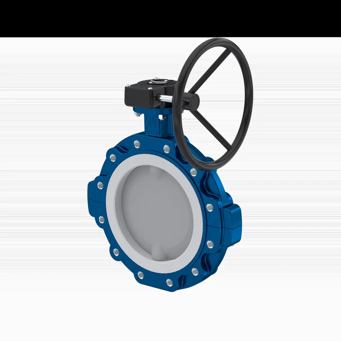PFA-Absperrklappe PTFE AK10 DN350 PN10 Handradgetriebe EPDM Einlage