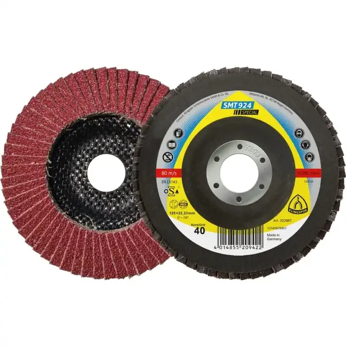 Schleifmopteller SMT 924 Keramik Fächerschleifscheibe gewölbt für Edelstahl, Stahl