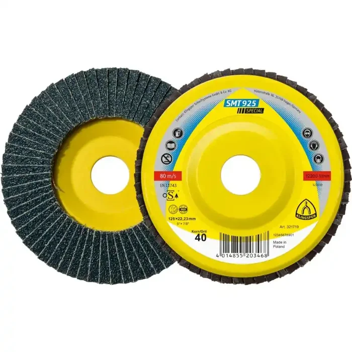 Schleifmopteller SMT 925 gerade für Edelstahl, Stahl 125 x 22,23 mm Körnung 40