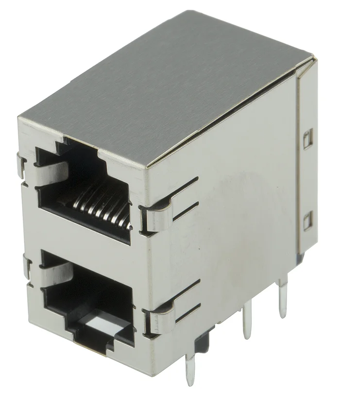 TE Connectivity 5569381 Cat.5 RJ45-Steckverbinder Buchse, 2-Port 8P8C-polig Geschirmt, Leiterplatten-Montage abgewinkelt