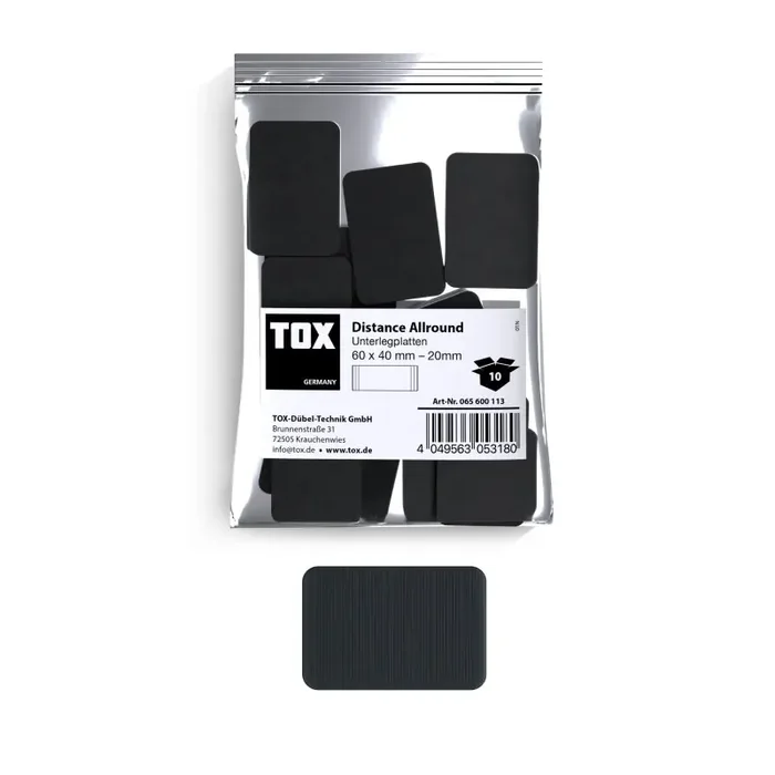TOX Unterlegplatten Montageklötze 60×40 mm Distance Allround 20 mm – 10 Stück