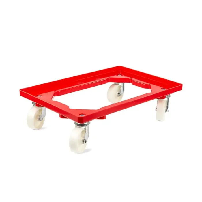 Transportroller 600x400mm offener Boden je 2 Kunststoff Lenk- und Bockrollen – Rot