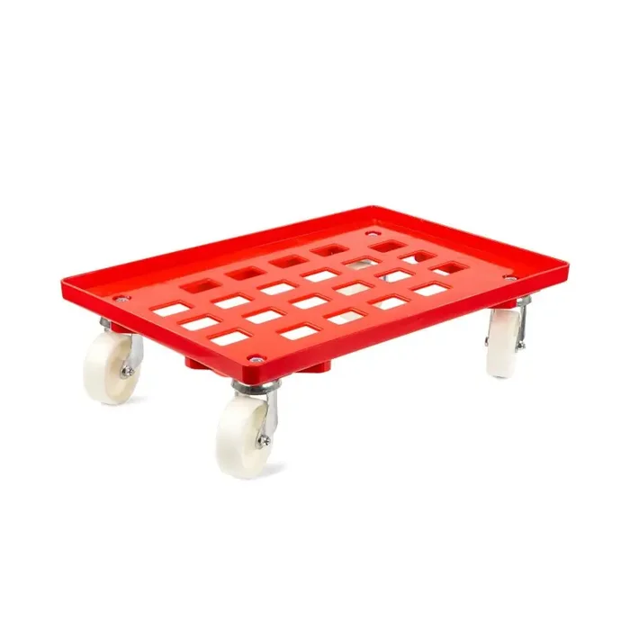 Transportroller 600x400mm Rasterboden je 2 Kunststoff Lenk- und Bremsrollen – Rot