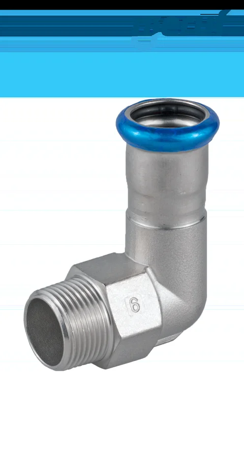 Übergangswinkel 90° I Pressfitting DN50 – 54,0 mm, Aussengewinde 2″ Zoll Edelstahl