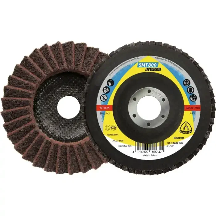 Vlies-Schleifmopteller SMT 800 Stahl- Edelstahlfinish 125 x 22,23 mm Medium Korund – 1 Stück